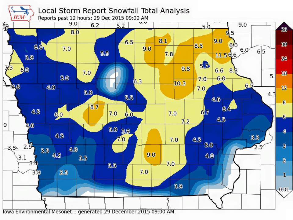 Snowfall totals across Iowa clearer, today « KJAN Radio