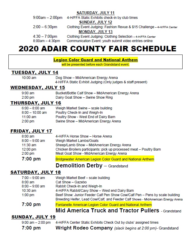 Updated Adair County Fair Schedule « KJAN Radio Atlantic, IA AM 1220