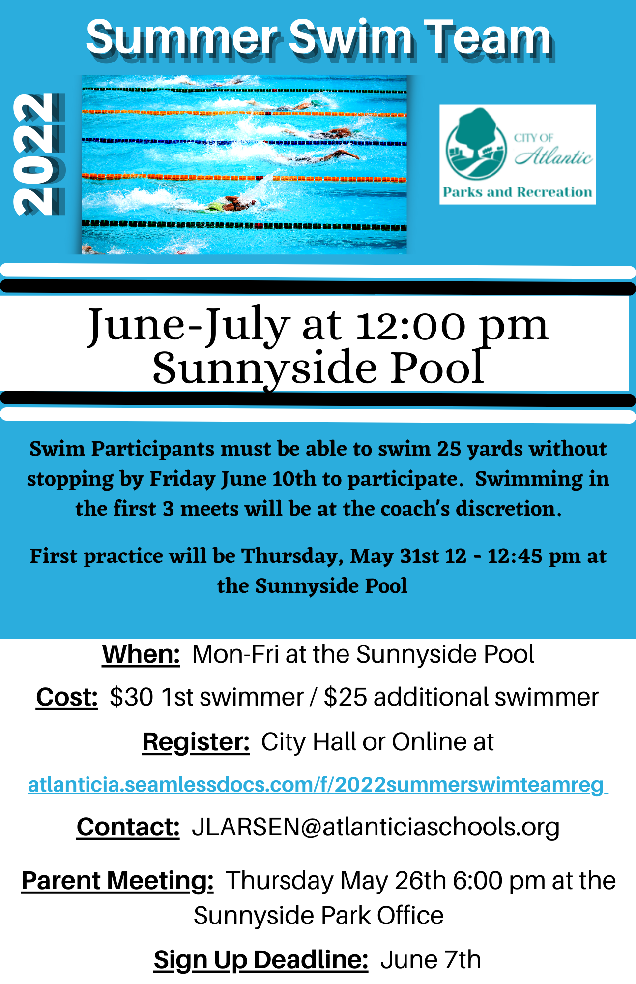 Atlantic Parks & Rec offers signup for Summer Swim & Tennis teams