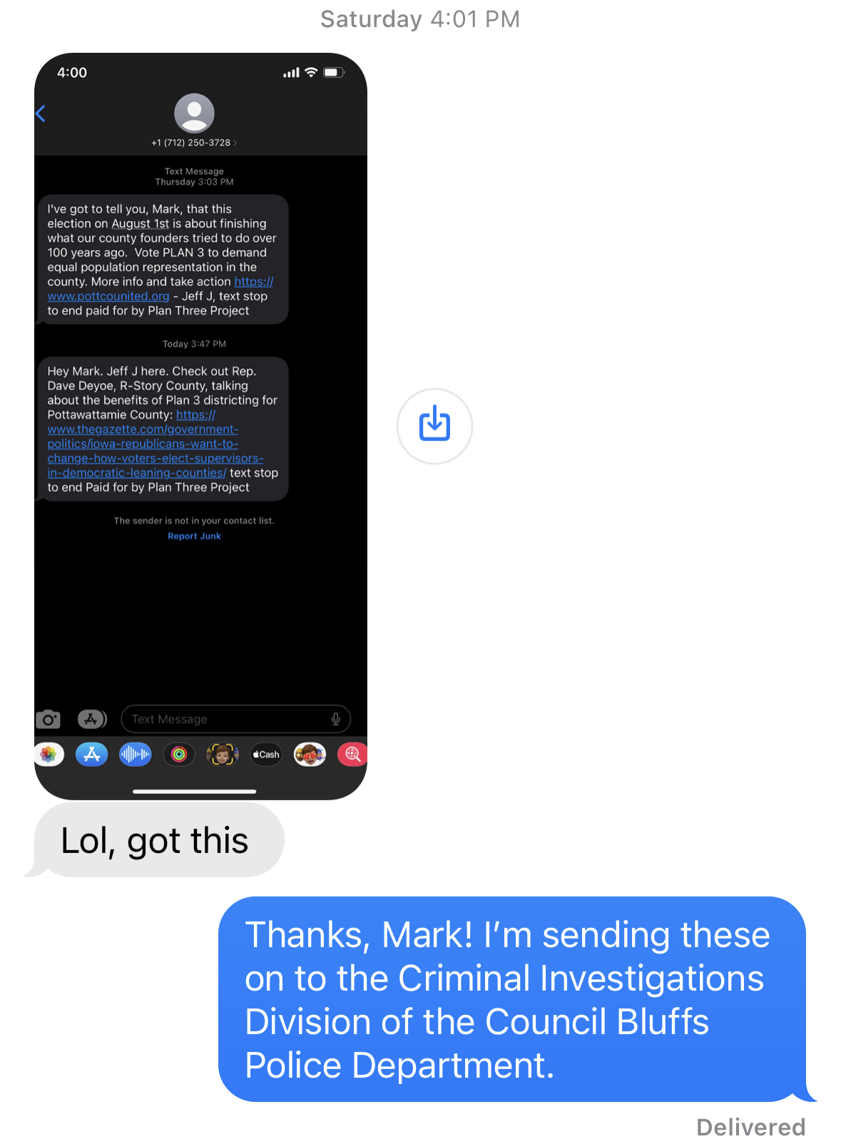 Pott. County Supervisor reacts to hoax texts regarding his position on